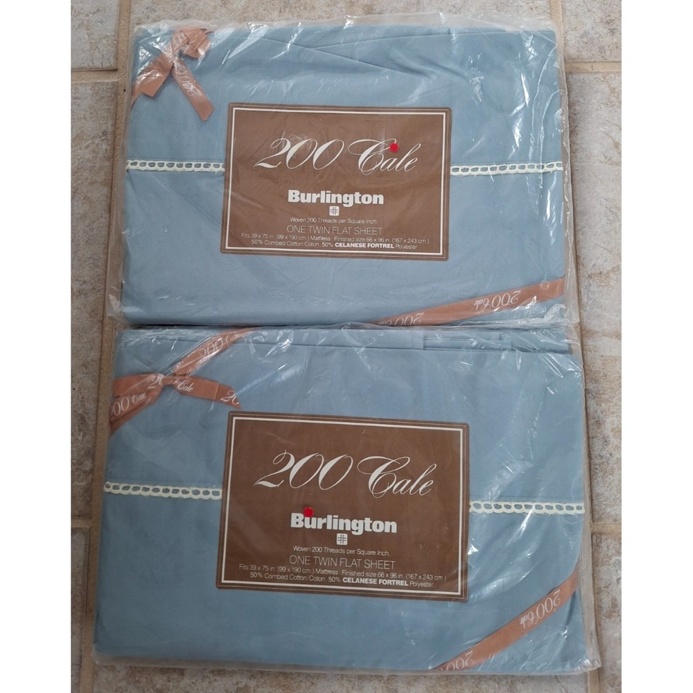 Vintage Burlington Twin Flat Sheet Blue 200 Gale - New in Package x2 Cotton/Poly